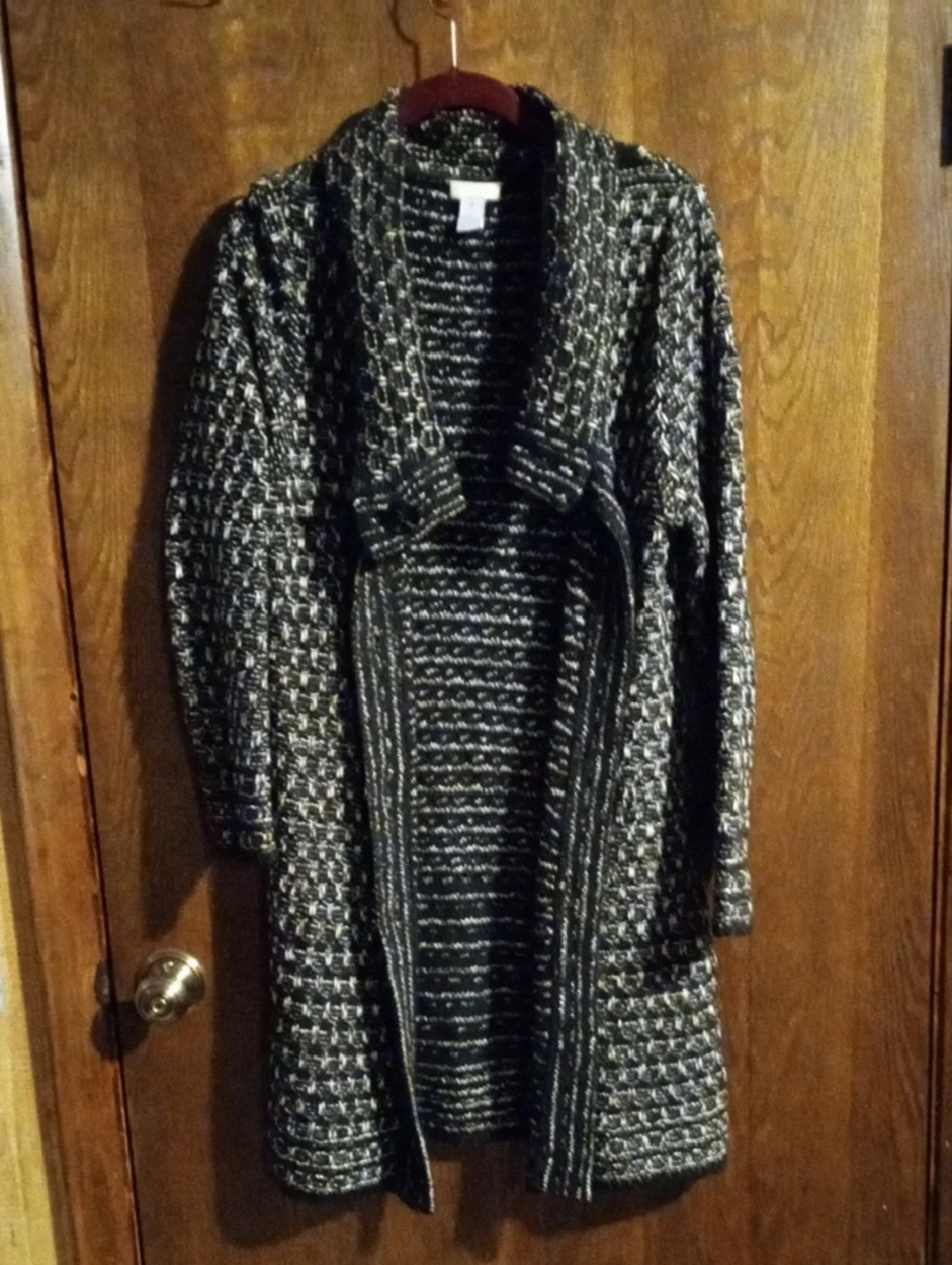 Chico's Black and White Open-Front Knit Cardigan - Picture 1 of 1